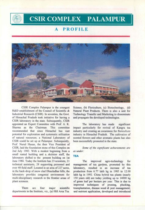 CSIR Complex Palampur - A Profile